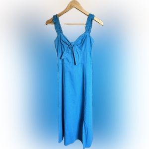 Zara Blue Linen with Slit Midi Dress Size XS